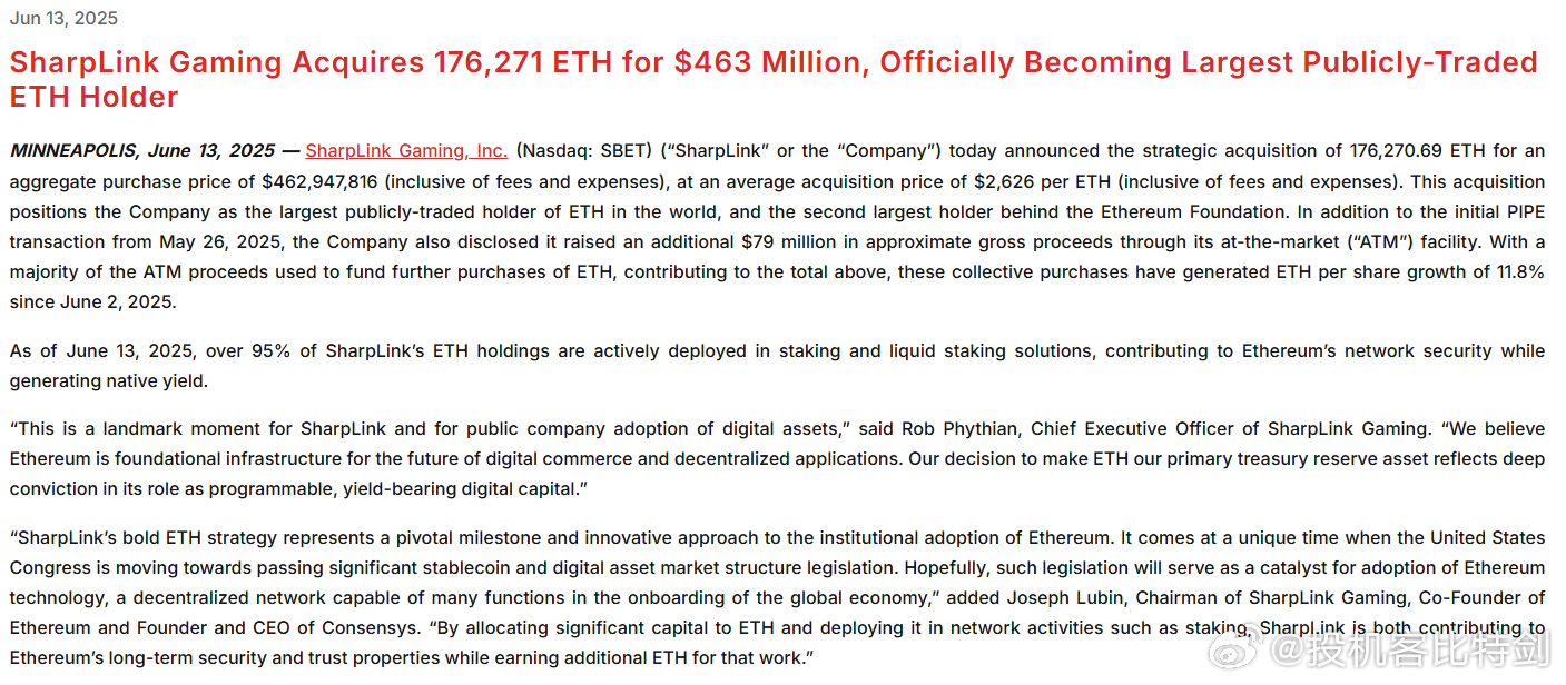 SharpLink以4.63亿美元的财政部转向大力押注ETH